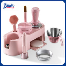 BINCOO Pink Italian Multi-Functional Base Coffee Tamper & Cloth Powder Distributor 3-Piece Set Espresso Machine Handle Hammer Base Set 51MM/58MM