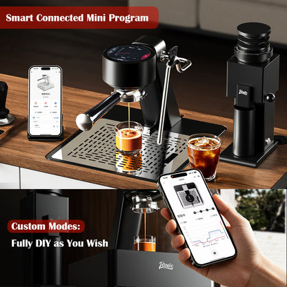 Bincoo Espresso Machine with Touch Screen | 15‑Bar Extraction, Milk Steam Wand, Compact Semi‑Automatic Coffee Maker for Home Barista
