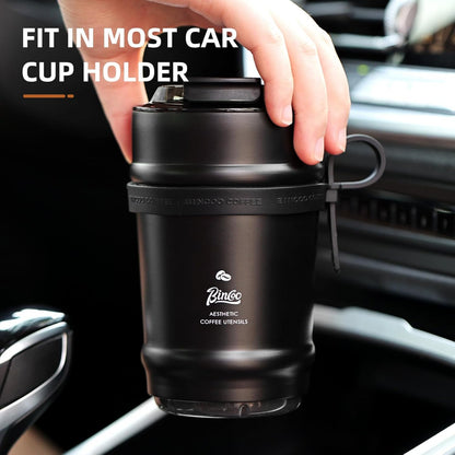 Bincoo 11oz Travel Coffee Mug Tumbler with Flip Lid-316 Stainless Steel Vacuum Coffee Cup with Ceramic Liner for Hot and Cold,Portable Insulation Mug with Rope for Ootdoor Home