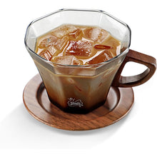 Bincoo Glass Mug with Wooden Handle and and Saucer Set-280ML Glass Coffee Cup Heat Resistant Lightweight Tea Mugs Ideal for Home, Cafe, Coffee Bar(Grey)