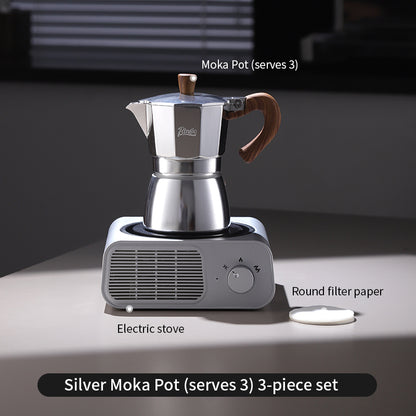 BINCOO Single Valve Moka Pot Stovetop Coffee Maker, 3rd Gen Pressure Boost Espresso Pot with Comfort Wood Handle for Home Barista Perfect Flavor Brewing