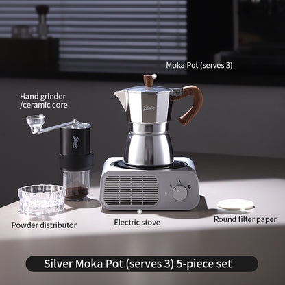BINCOO Single Valve Moka Pot Stovetop Coffee Maker, 3rd Gen Pressure Boost Espresso Pot with Comfort Wood Handle for Home Barista Perfect Flavor Brewing