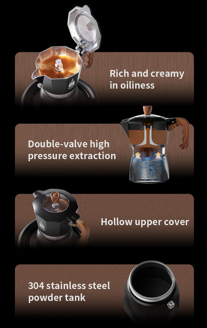 Bincoo Double Valve Moka Pot - High Pressure Stovetop Espresso Maker with Rich Crema, Food-Grade Aluminum, Italian Style Coffee Pot with Transparent Lid for Home Brewing