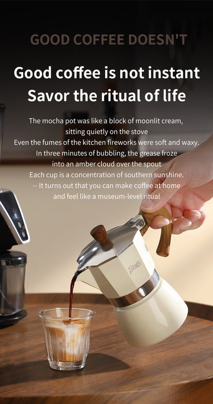 Bincoo Double Valve Moka Pot - High Pressure Stovetop Espresso Maker with Rich Crema, Italian Style Coffee Pot with Wood Handle, Food-Grade Aluminum for Home Brewing