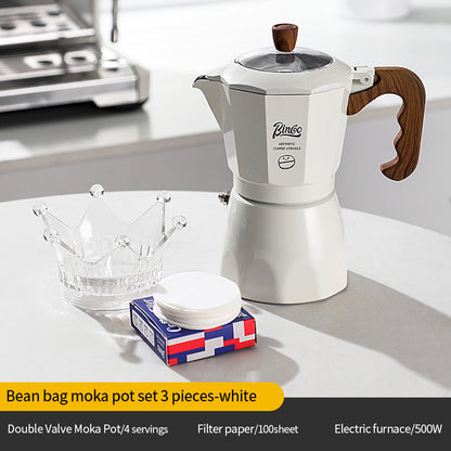 Bincoo Double Valve Moka Pot - Stovetop Espresso Maker with Rich Crema, Italian Style Coffee Pot with Imitation Wood Handle, Food-Grade Aluminum for Home Brewing