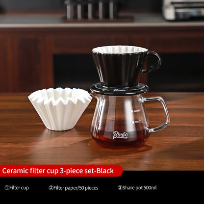 Bincoo Complete Pour Over Coffee Set, Yuguang Pleated Ceramic Dripper Hand Brew Kit with Gooseneck Kettle, Manual Coffee Grinder, Glass Coffee Server & Digital Coffee Scale, Aesthetic Home Barista Coffee Making Kit