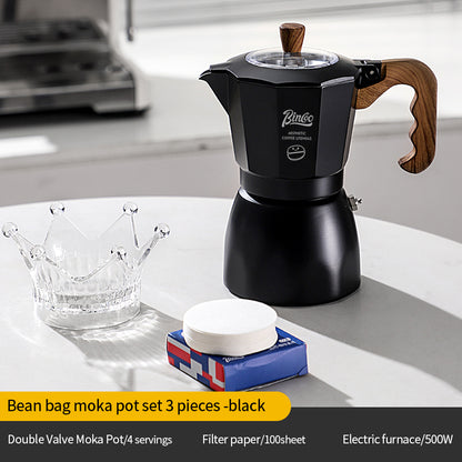 Bincoo Double Valve Moka Pot - Stovetop Espresso Maker with Rich Crema, Italian Style Coffee Pot with Imitation Wood Handle, Food-Grade Aluminum for Home Brewing
