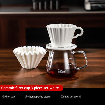 Bincoo Complete Pour Over Coffee Set, Yuguang Pleated Ceramic Dripper Hand Brew Kit with Gooseneck Kettle, Manual Coffee Grinder, Glass Coffee Server & Digital Coffee Scale, Aesthetic Home Barista Coffee Making Kit