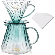 Bincoo Pour Over Coffee Maker Set with Dripper Size 02,600ml Glass Coffee Server Set,60 Angle TaperedGlass Coffee Dripper with Stand&Filter Paper for Home Office Gift (Green)