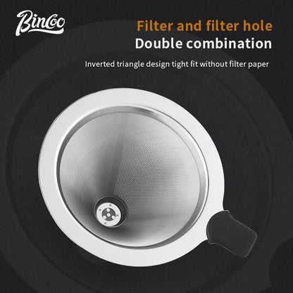 Bincoo Pour Over Coffee Filter Thickened Stainless Steel 300/800 mesh Filter Funnel