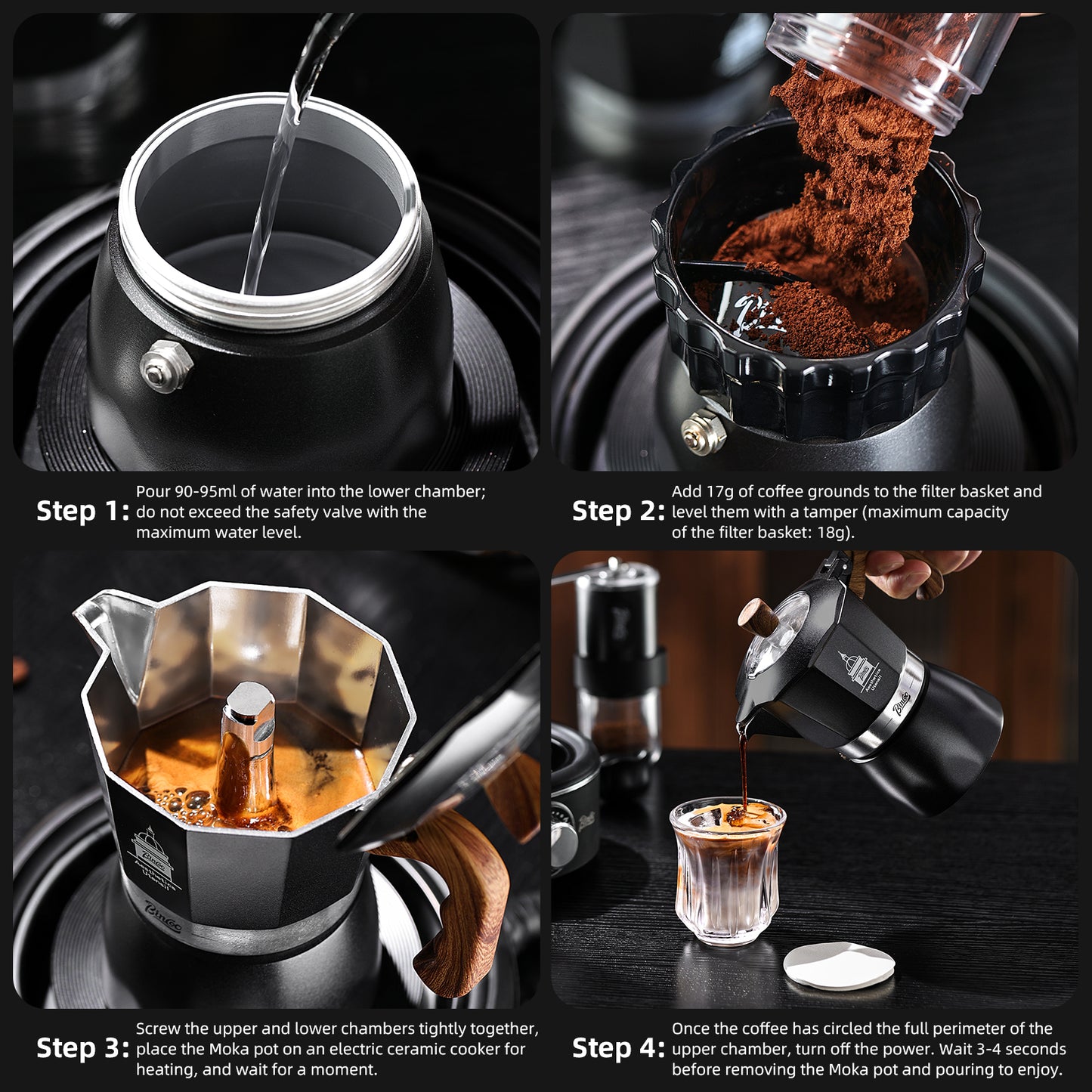 Bincoo Stovetop Espresso Maker,Classic Aluminum Italian Coffee Maker,2Cups Moka Pot for Italian and Cuban Café Brewing, Double Valve Extraction (White-Black, 2 Cups)