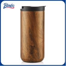 BINCOO Wood Grain Stainless Steel Coffee Cup Insulated Tea Cup Portable Water Cup in Car for Outdoor and Office 550ML/400ML