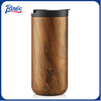 BINCOO Wood Grain Stainless Steel Coffee Cup Insulated Tea Cup Portable Water Cup in Car for Outdoor and Office 550ML/400ML
