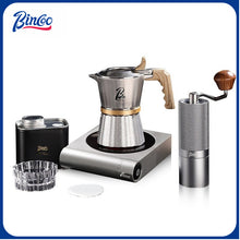 BINCOO Three-Valve 316 Stainless Steel Moka Pot Home Use Stovetop Coffee Maker Set Italian Espresso Pot with Grinder Set 2Cups