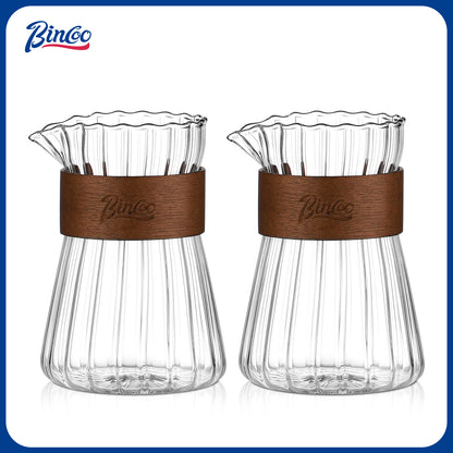 Bincoo GYKF1415 Small Glass Coffee Server Set of 2 - Manual Pour Over Coffee Maker 16oz, Borosilicate Glass Coffee Carafe with Heat-Resistant Wood Ring,2 Pack