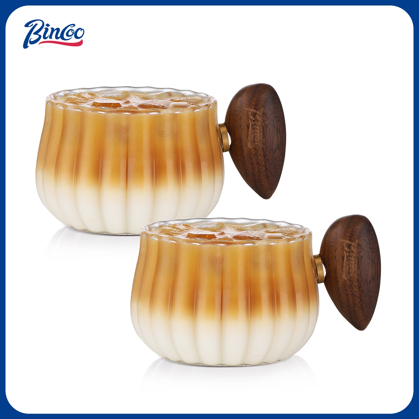 Bincoo GYJ60366 Iced Coffee Cups Set of 2,Clear Glass Coffee Mug Set Latte Glasses,250ml Cappuccino Mugs Espresso Coffee Cups with Handle