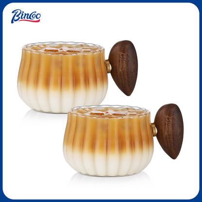 Bincoo GYJ60366 Iced Coffee Cups Set of 2,Clear Glass Coffee Mug Set Latte Glasses,250ml Cappuccino Mugs Espresso Coffee Cups with Handle