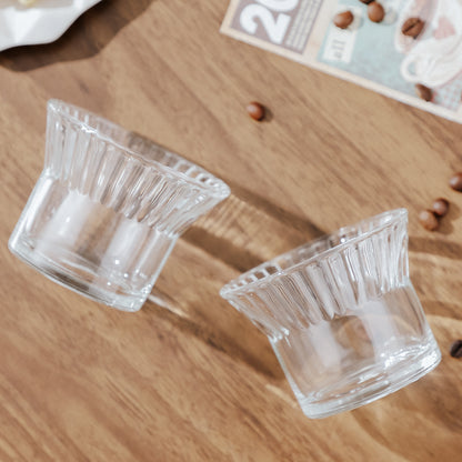 Bincoo Glass Iced Coffee Cups Set - 7oz Reusable Ribbed Glass Tumblers,Vintage Glassware for Wine, Juice, Cocktails, Water, Iced Coffee, Whiskey, Set of 2