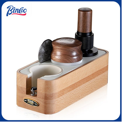 BINCOO Coffee Solid Wood Powder Press Base Espresso Machine Handle Filling Base Set Cloth Powder Dispenser and Tamper Set 51MM/58MM
