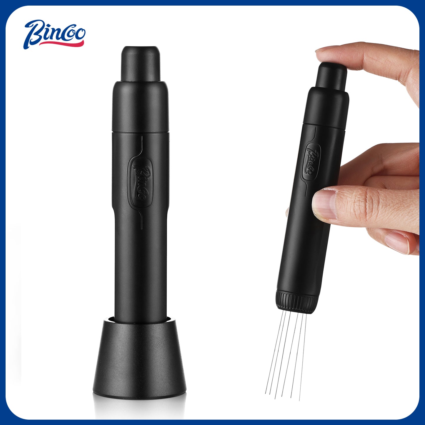 Bincoo GYKF1842 WDT Espresso Distribution Tool - Magnetic Espresso Stirrer Tool with Stainless Steel Retractable Needles, Coffee Needle Distribution Stirrer for Barista, with Extra 6 Needles (Black)
