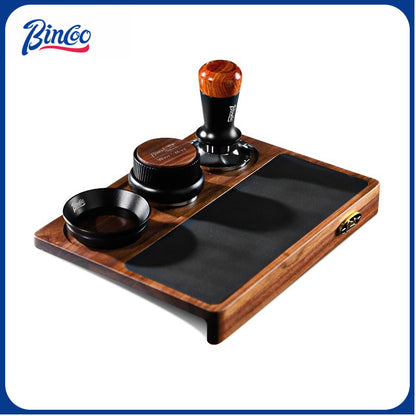BINCOO Wood Silicone Tamper Mat Set for Espresso Coffee 3-Piece Kit with Distributor & Tamper Coffee Accessories Storage Set 51MM/58MM
