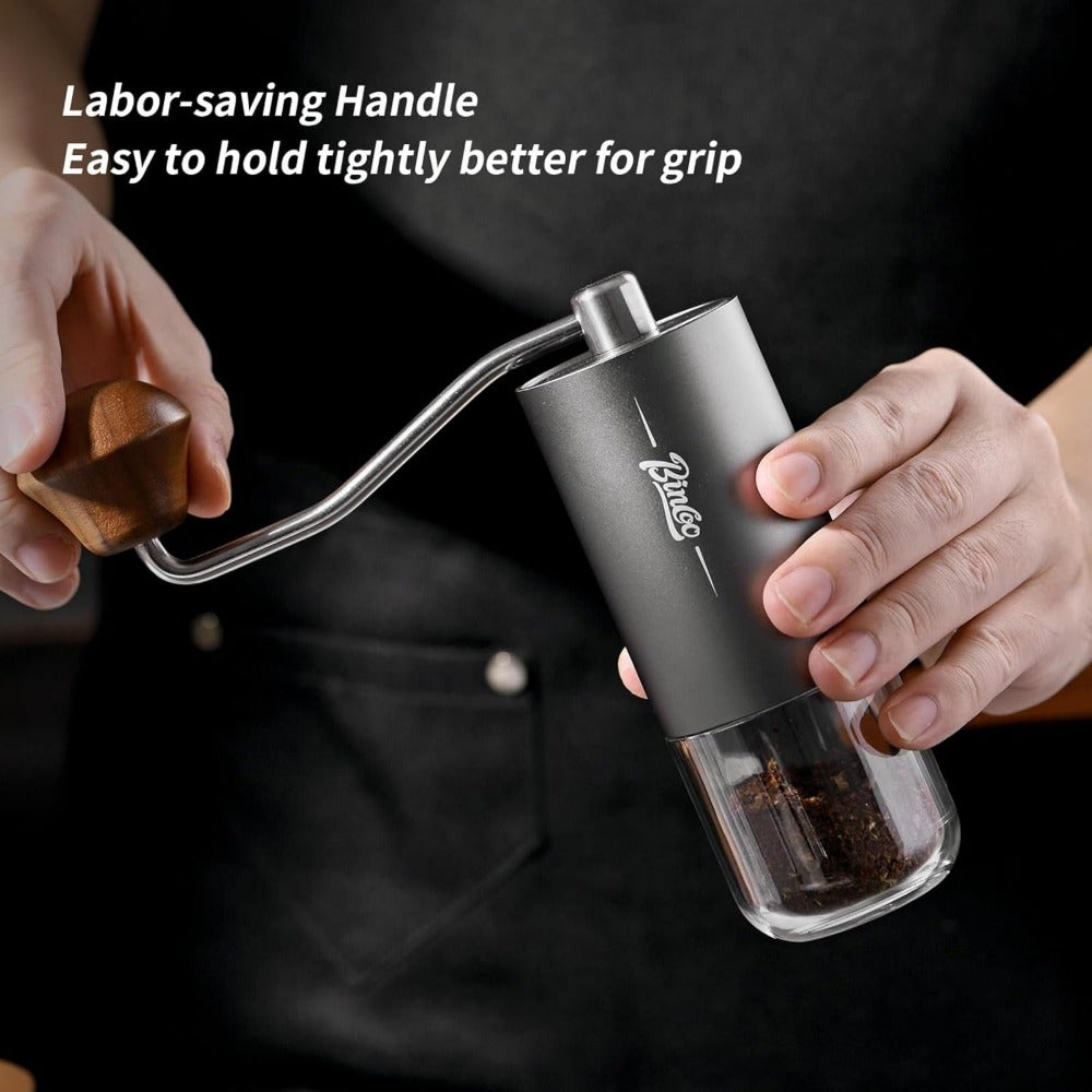 Bincoo GYKF1881 Manual Coffee Grinders-Adjustable Manual Burr Grinder with 6-Star CNC Steel Burrs, Portable Hand Espresso Grinder for Home, Office and Camping(Grey)