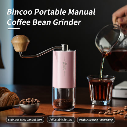 Bincoo GYKF1881 Portable Manual Coffee Bean Grinder - Stainless Steel Conical Burr Hand Coffee Grinder with Adjustable Setting,Double Bearing Hand Espresso Grinder (White)