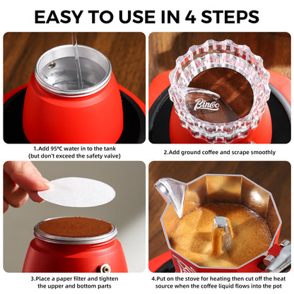 Bincoo Espresso Maker Stovetop, Moka Pot 6 Cups, Espresso Pot Classic Italian Coffee Maker,Single Safety Valve (White, 6 Cup)