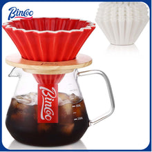 Bincoo GYKF0515 Pour Over Coffee Maker Set with Dripper,400ml Glass Coffee Server Set,Ceramics Coffee Dripper with Wood Stand&Filter Paper for Home Office Gift