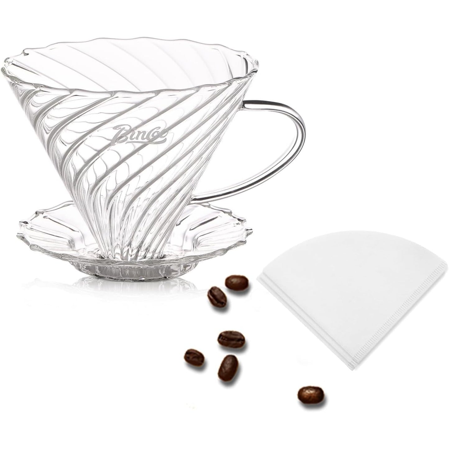 Bincoo Coffee Dripper,with 40 coffee filters Resuable Pour Over Coffee Maker With Handle, Slow Brewing Coffee Pour Over for Cafe, Travel, Home&Offices, 01 (Borosilicate Glass, 1-2 Cups(V01)