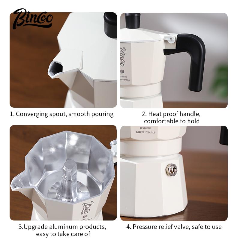 BINCOO Espresso Double Valve Moka Pot Coffee Extraction Pot Home and Outdoor Small Coffee Making Set 2Cups