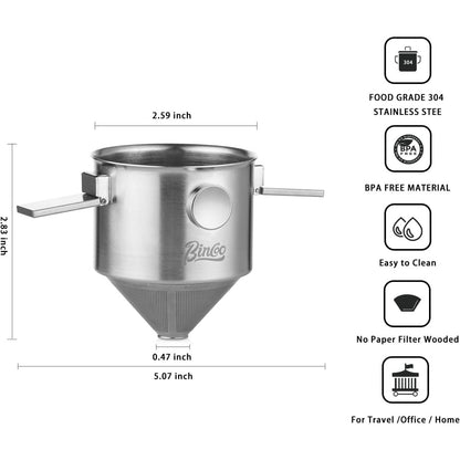 Bincoo GYKF0539 Pour Over Coffee Dripper, Portable Stainless Steel Reusable Coffee Filter, Mini Collapsible Paperless Single Serve 1-2 Cup Coffee Dripper Cup Easy To Clean For Travel Camping Offices