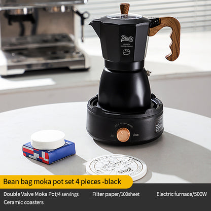 Bincoo Double Valve Moka Pot - Stovetop Espresso Maker with Rich Crema, Italian Style Coffee Pot with Imitation Wood Handle, Food-Grade Aluminum for Home Brewing