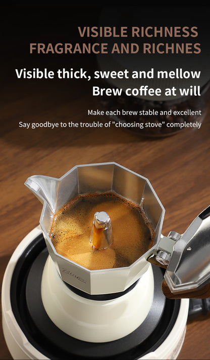 Bincoo Double Valve Moka Pot - High Pressure Stovetop Espresso Maker with Rich Crema, Italian Style Coffee Pot with Wood Handle, Food-Grade Aluminum for Home Brewing