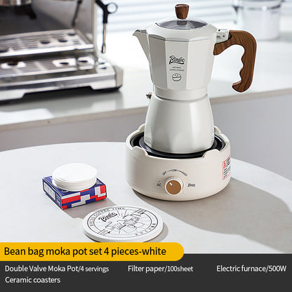 Bincoo Double Valve Moka Pot - Stovetop Espresso Maker with Rich Crema, Italian Style Coffee Pot with Imitation Wood Handle, Food-Grade Aluminum for Home Brewing