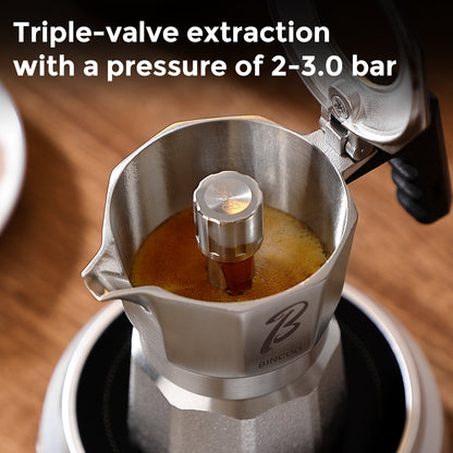 Bincoo GYKF2332 Italian Moka Pot 1 Cup - Stovetop Espresso Maker for Rich Coffee,316 Stainless Steel - Three-Valve Pressure Boosting Design