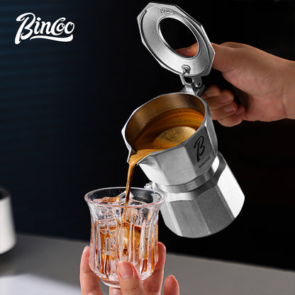 Bincoo Nebula 316 Stainless Steel Moka Pot Coffee Set, 2 Cup Stovetop Espresso Maker with Manual Coffee Grinder