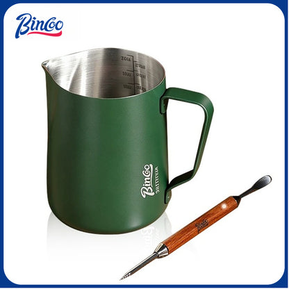 BINCOO Coffee Latte Art Cup with Latte Art Needle Professional Stainless Steel Coffee Latte Art Cup Thickened with Internal Graduations 350ML/600ML