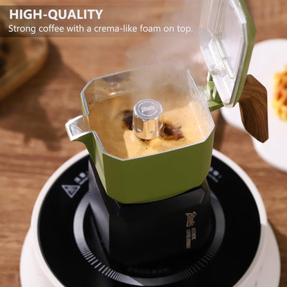 Bincoo Stovetop Espresso Maker 2 Cups-Creative Moka Coffee Pot Double Valve,Italian Coffee Maker Aluminium Stovetop Camping Espresso Maker,120ML/4oz(White-black)