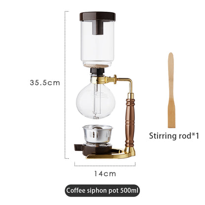 Bincoo Electric Siphon Coffee Maker, Borosilicate Glass Vacuum Syphon Coffee Pot with Solid Wood Handle & Adjustable Heating Base, Professional Hand Brew Coffee Brewer for Home & Cafe Barista