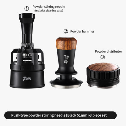 BINCOO Push Style Coffee WDT Distribution Needle, Adjustable Espresso Powder Stirrer with Brush Cleaning Base