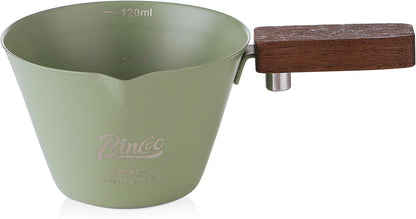 Green Espresso Shot Cup Set of 2,Stainless Steel Espresso Measuring Cup with Wood Handle,120ML Espresoo Coffee Pouring Cup,2 Pack