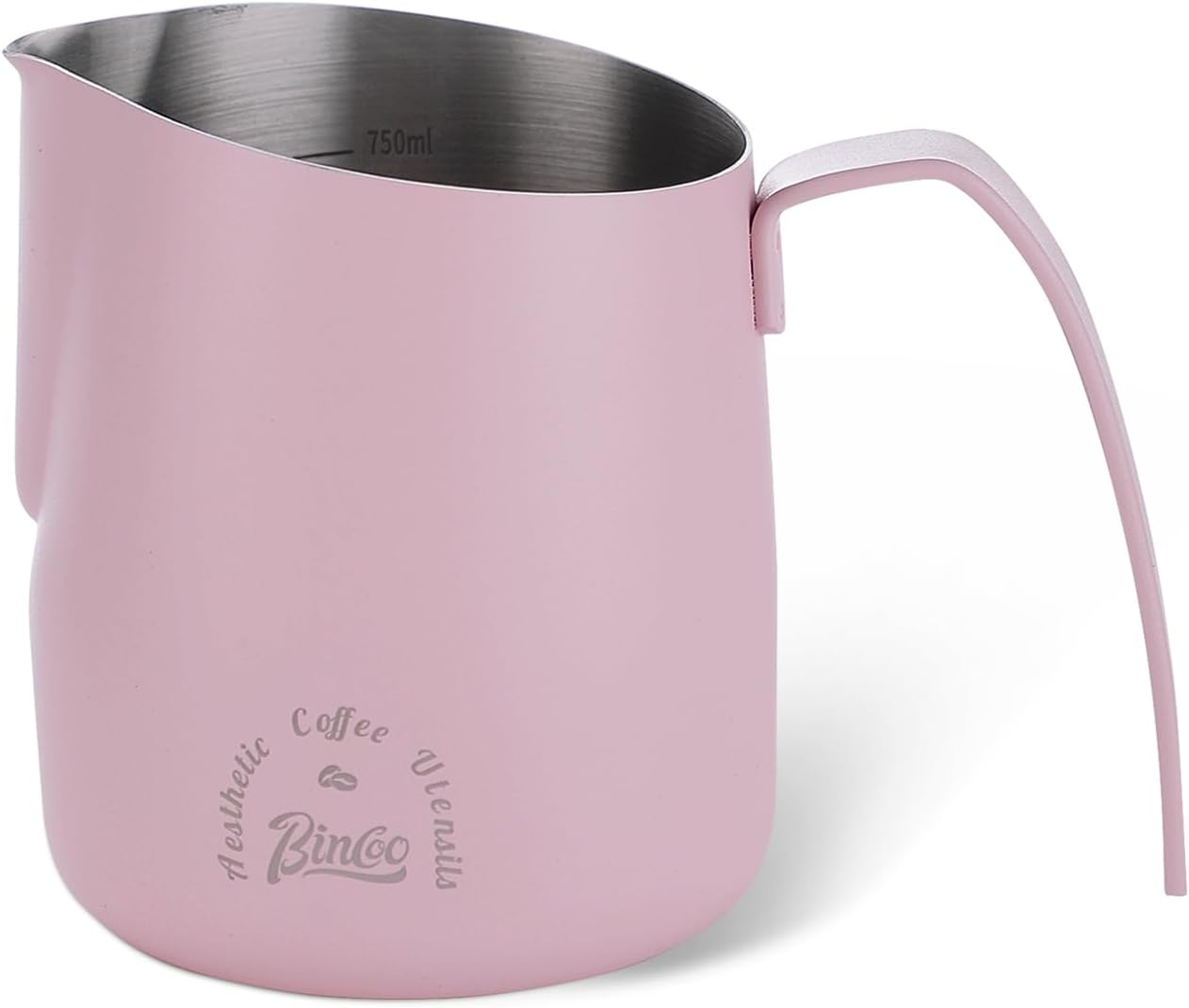 Milk Frothing Pitcher 500ML - Pink Espresso Steaming Pitcher, Stainless Steel Coffee Milk Frothing Cup with Large Handle and Scale, Espresso Machine Accessories for Barista