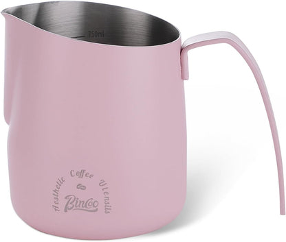 Milk Frothing Pitcher 500ML - Pink Espresso Steaming Pitcher, Stainless Steel Coffee Milk Frothing Cup with Large Handle and Scale, Espresso Machine Accessories for Barista