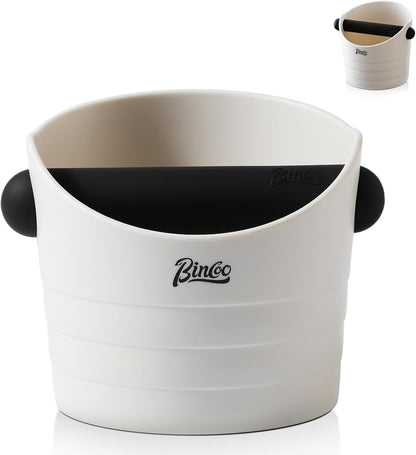 Bincoo Coffee Knock Box 6.8 Inch Shock-Coffee Ground Knock Box 1.2L with Removable Knock Bar and Non-Slip Base,Espresso Accessories Suitable for Home & Bar(White)