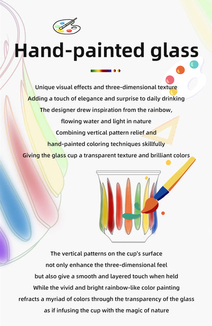 Hand-Painted Rainbow Vertical Relief Glass Tumbler | Bincoo Aesthetic Clear Textured Drinking Cup for Coffee, Whiskey & Cocktails