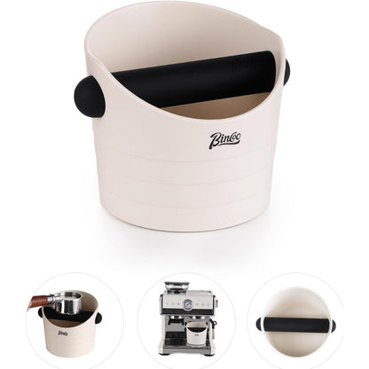 Bincoo Small Coffee Knock Box 4.5 Inch - Espresso Accessories for Coffee Grounds Container - Multifunctional, Suitable for Home & Bar.(White)