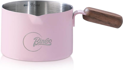 Bincoo GYKF2244 Espresso Shot Cup with Wood Handle,100ML Stainless Steel Espresso Measuring Cup Pouring Cup for Coffee Machine, Home, Barista