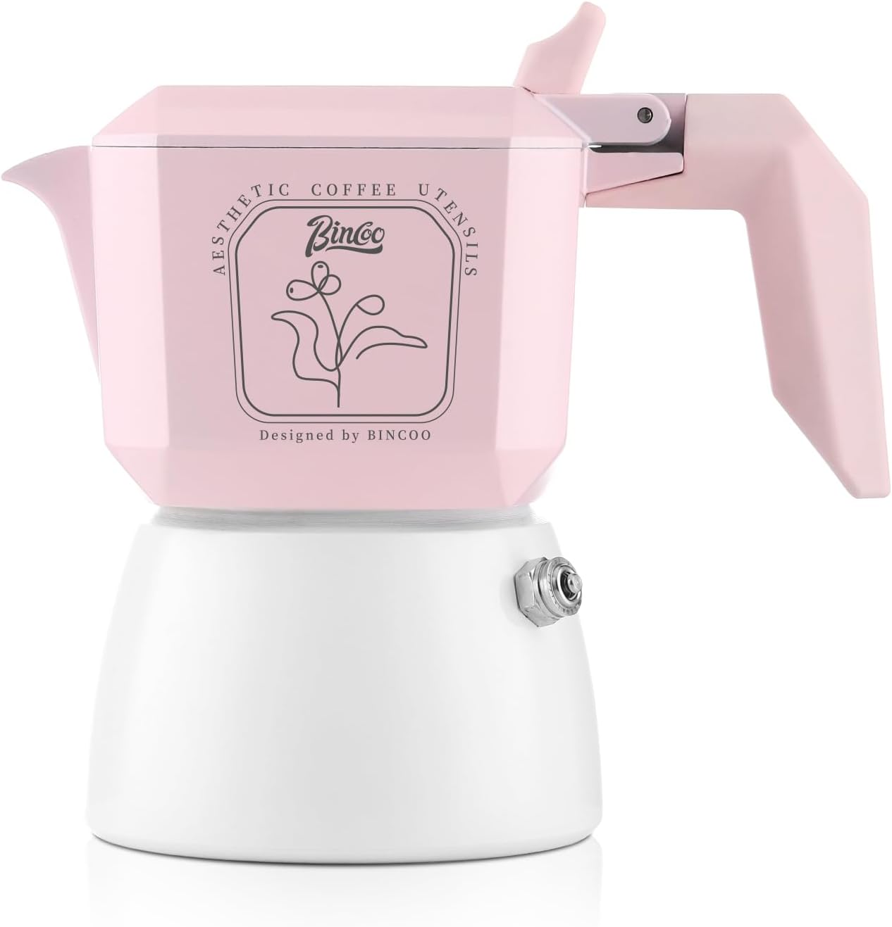 Pink Espresso Maker Stovetop, 2 Cups Moka Pot Italian Espresso Coffee Maker for Gas or Electric Ceramic Stovetop, 120ml Italian Coffee Maker for Cappuccino or Latte (Pink)