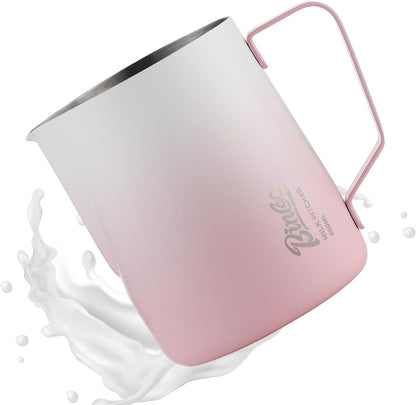 Milk Frothing Pitcher - 350ml/12oz Milk Frother Cup Espresso Steaming Pitcher for Barista, Bincoo SUS304 Stainless Steel Espresso Steaming Pitchers for Latte Art/Cappuccino/Coffee (Black-350ml)
